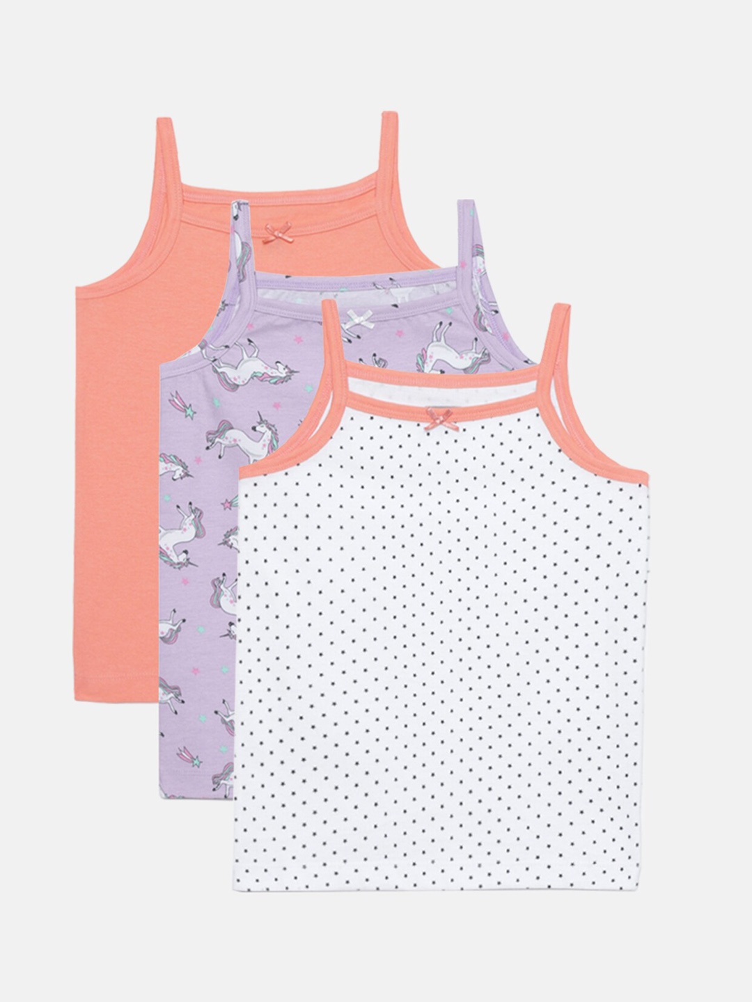 

mackly Girls Pack Of 3 Printed Cotton Camisoles, White