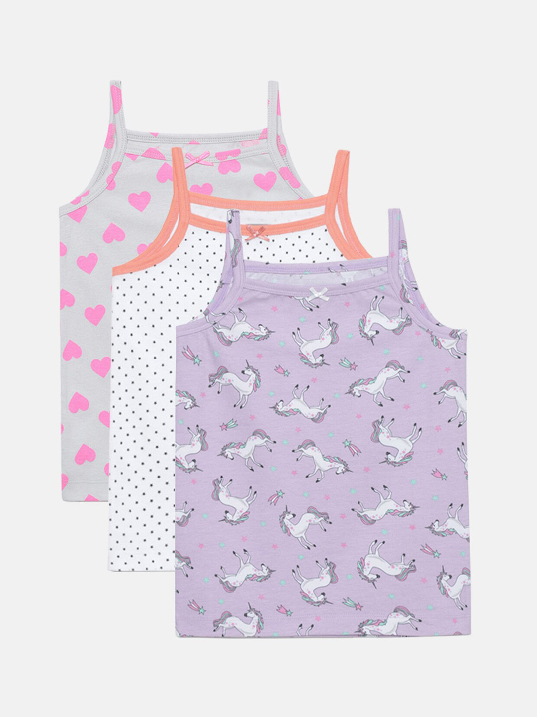 

mackly Girls Pack Of 3 Printed Cotton Camisoles, Grey