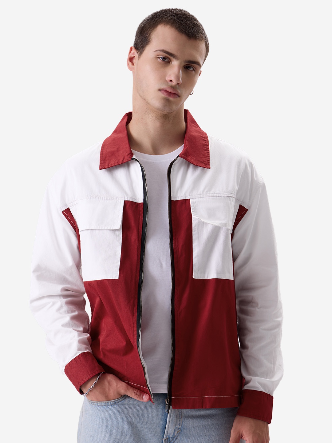 

The Souled Store White Colourblocked Pure Cotton Tailored Jacket
