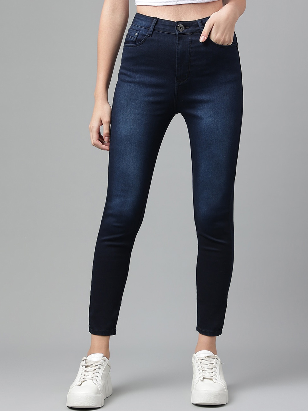 

Code 61 Women Skinny Fit High-Rise Light Fade Stretchable Jeans, Navy blue