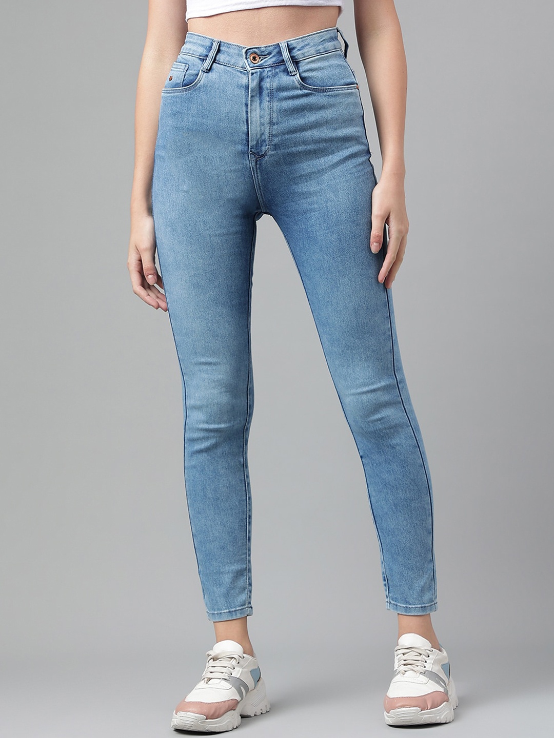 

Code 61 Women Skinny Fit High-Rise Heavy Fade Clean Look Stretchable Jeans, Blue