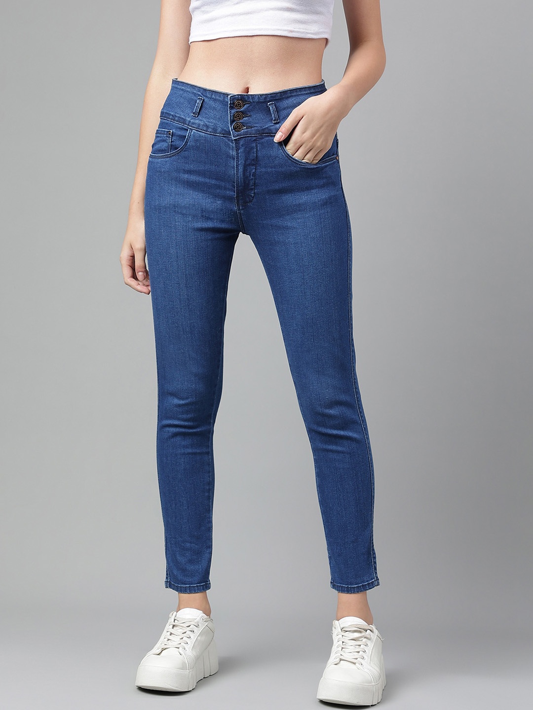 

Code 61 Women High-Rise Skinny Fit Stretchable Cropped Jeans, Blue