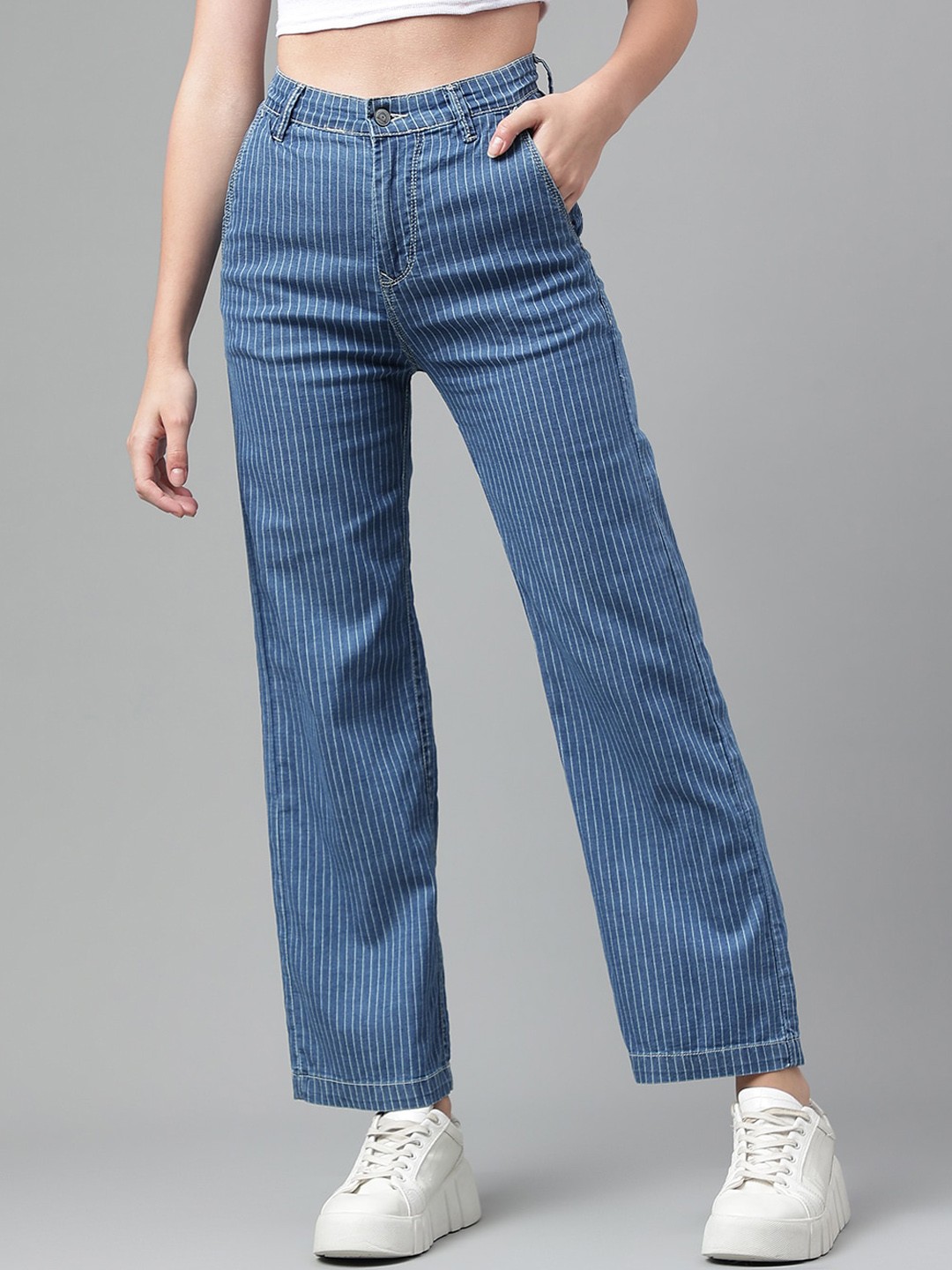 

Code 61 Women Wide Leg High-Rise Clean Look Stretchable Jeans, Blue