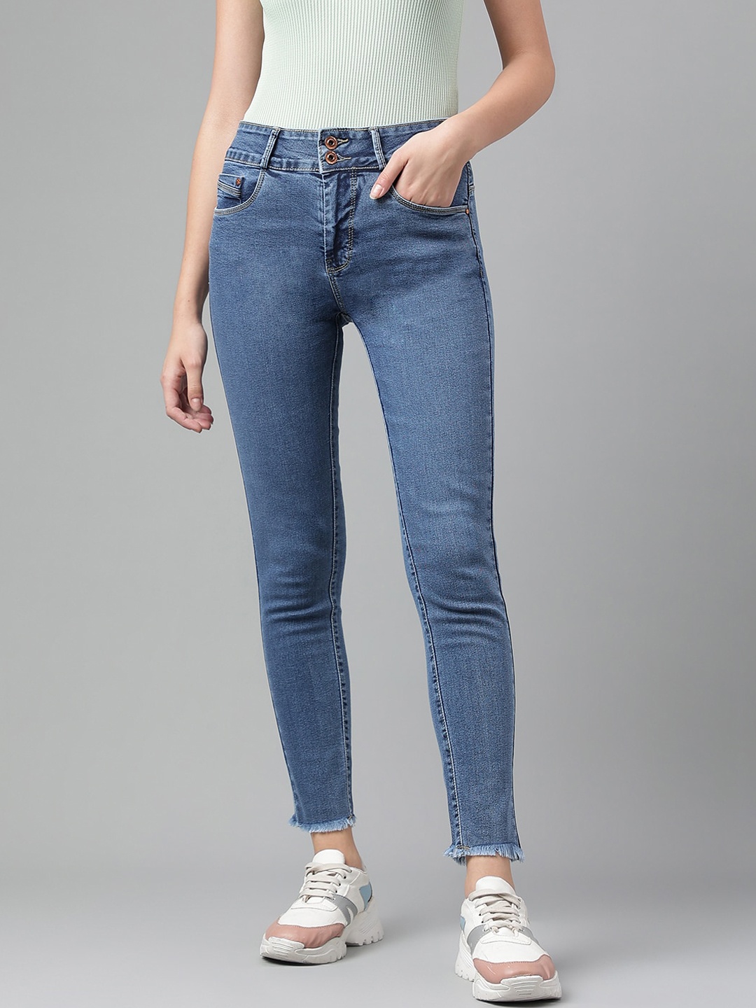

Code 61 Women Mid-Rise Skinny Fit Stretchable Cropped Jeans, Blue