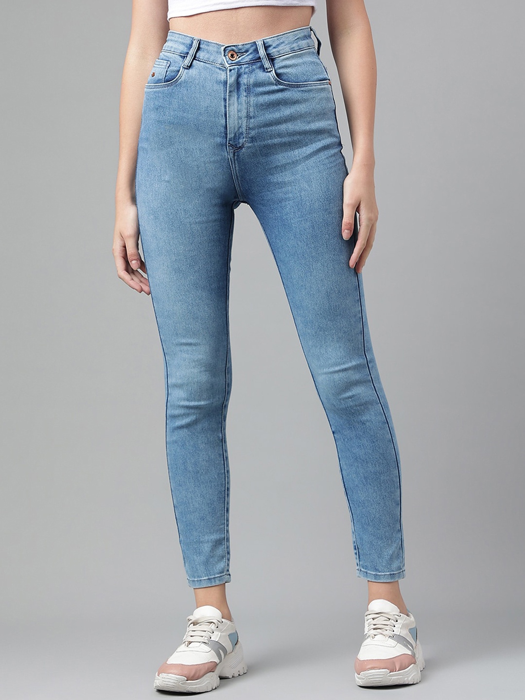 

Code 61 Women High-Rise Skinny Fit Stretchable Cropped Jeans, Blue