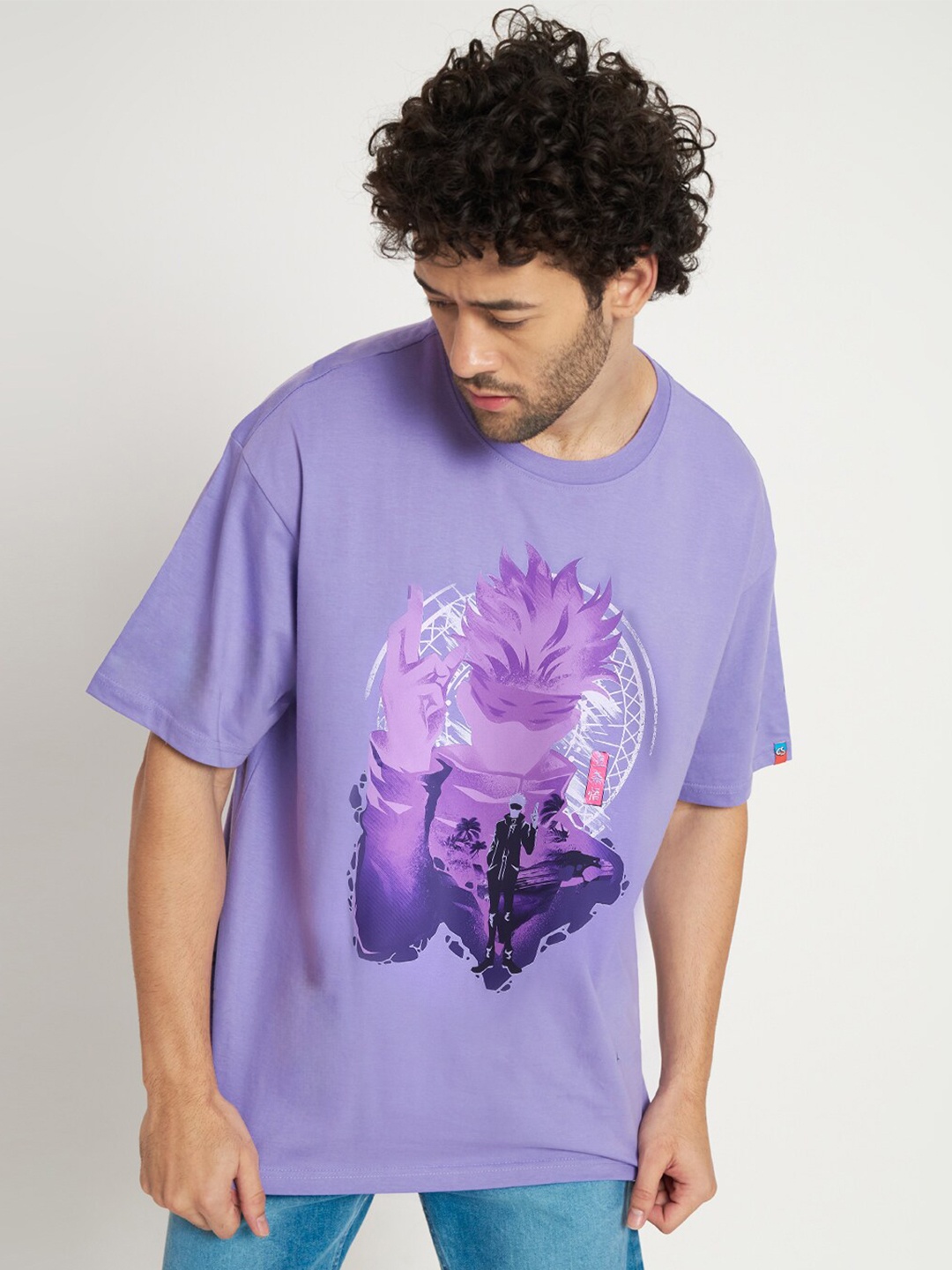 

COMICSENSE Anime Printed Jujutsu Kaisen Gojo Cotton Oversized T-shirt, Purple