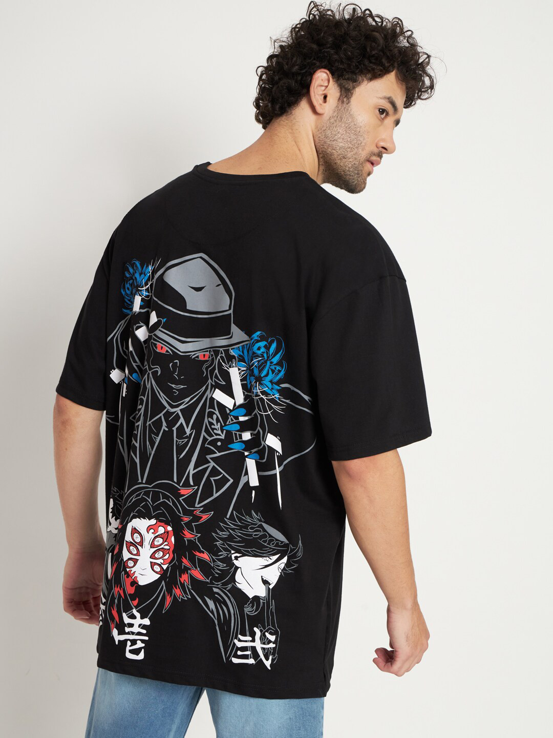 

COMICSENSE Anime Printed Demon Slayer Cotton Oversized T-shirt, Black