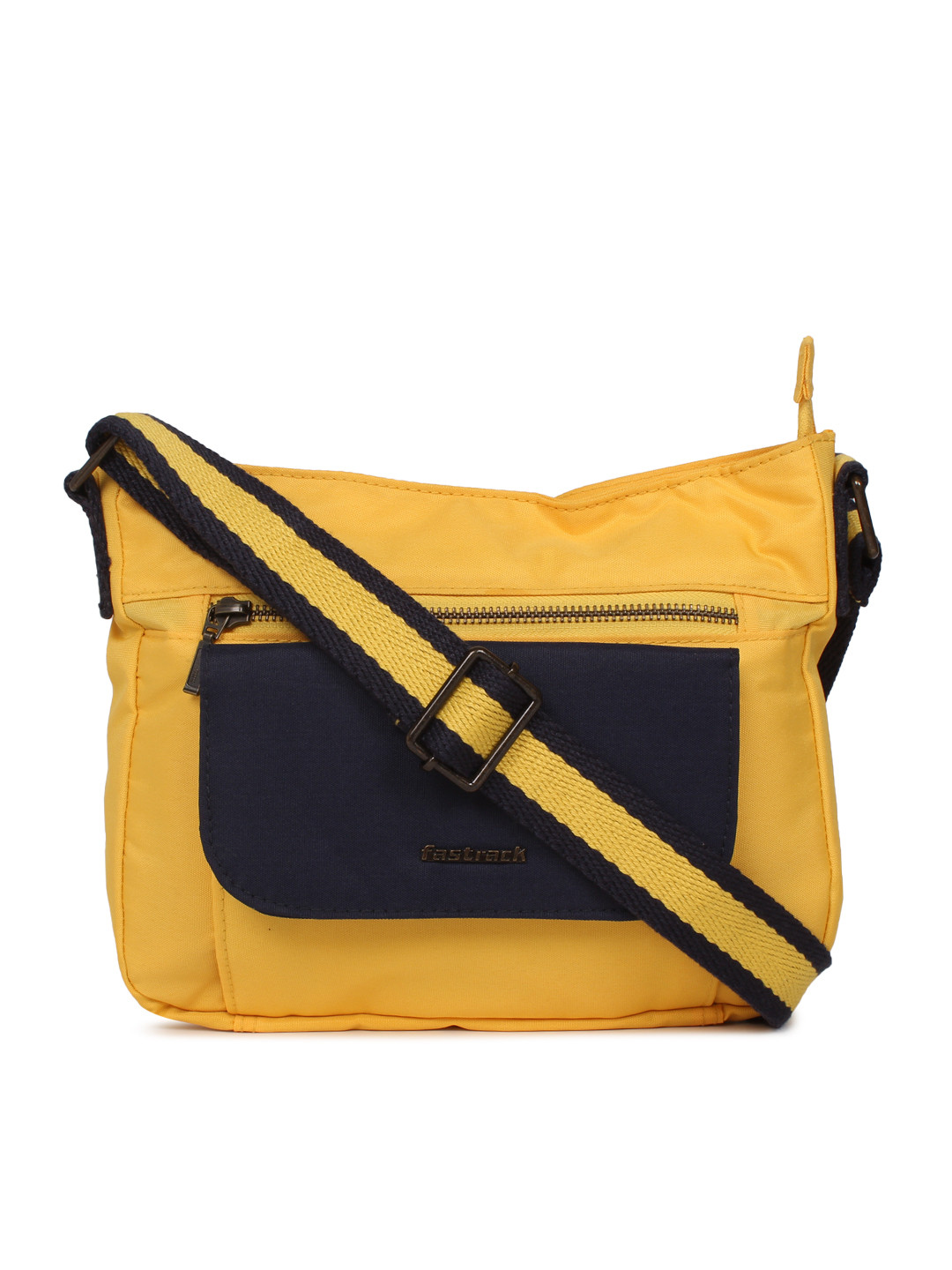 

Fastrack Yellow & Navy Blue Colourblocked Sling Bag