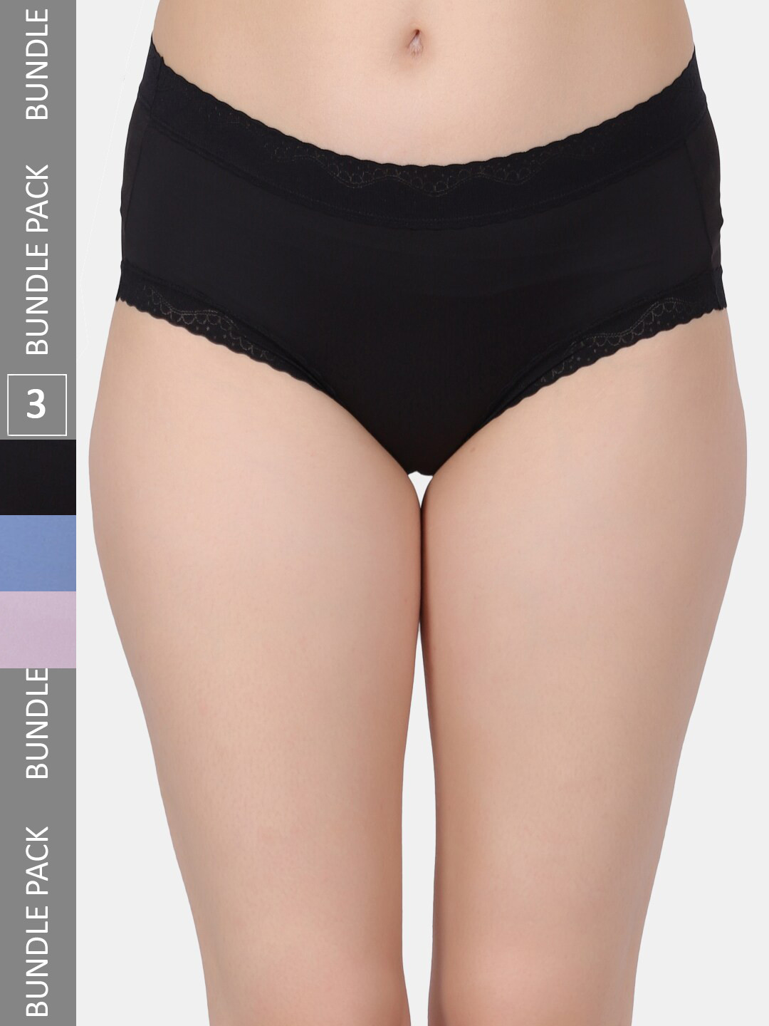 

Amour Secret Pack Of 3 Leak-Proof Mid Rise Hipster Briefs, Black