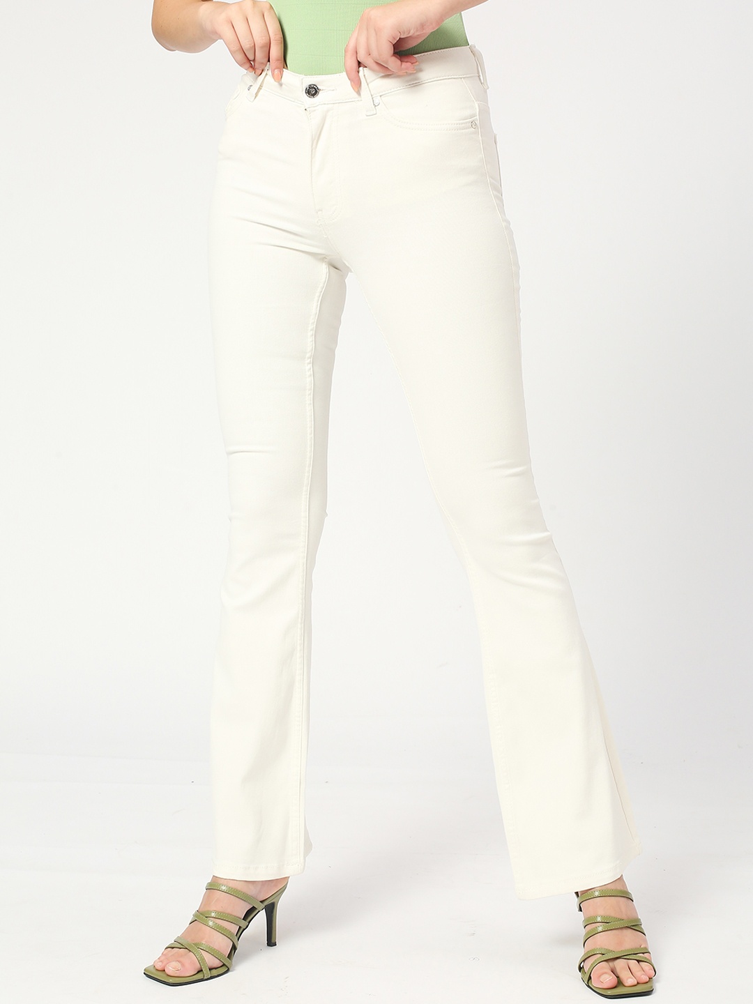 

LOVEGEN Women High-Rise Flared Stretchable Coloured Jeans, Cream