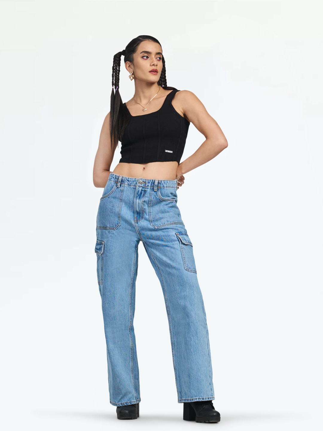 

LOVEGEN Women Straight Fit High-Rise Clean Look Cotton Jeans, Blue