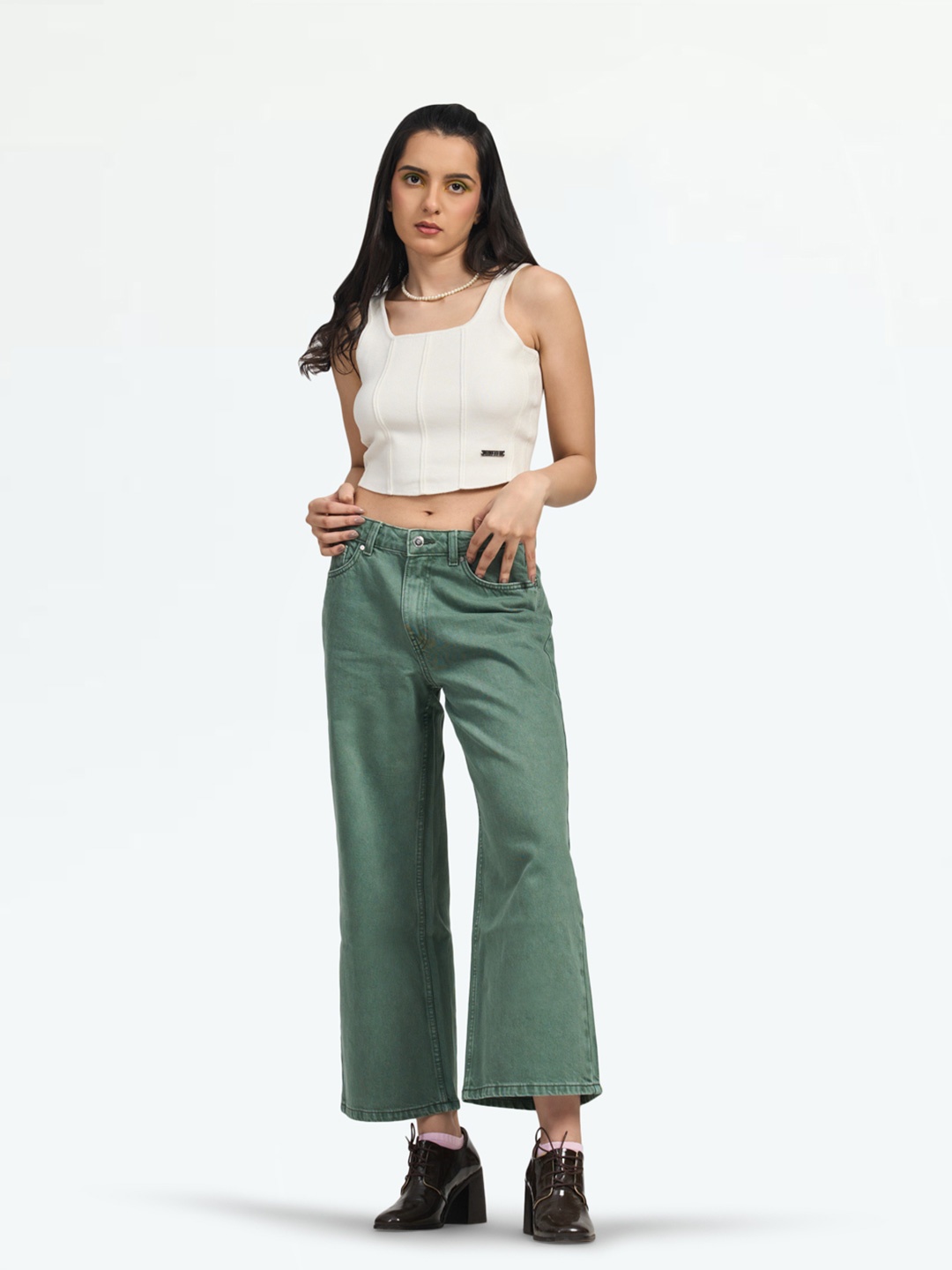 

LOVEGEN Women Wide Leg High-Rise Clean Look Cotton Jeans, Khaki