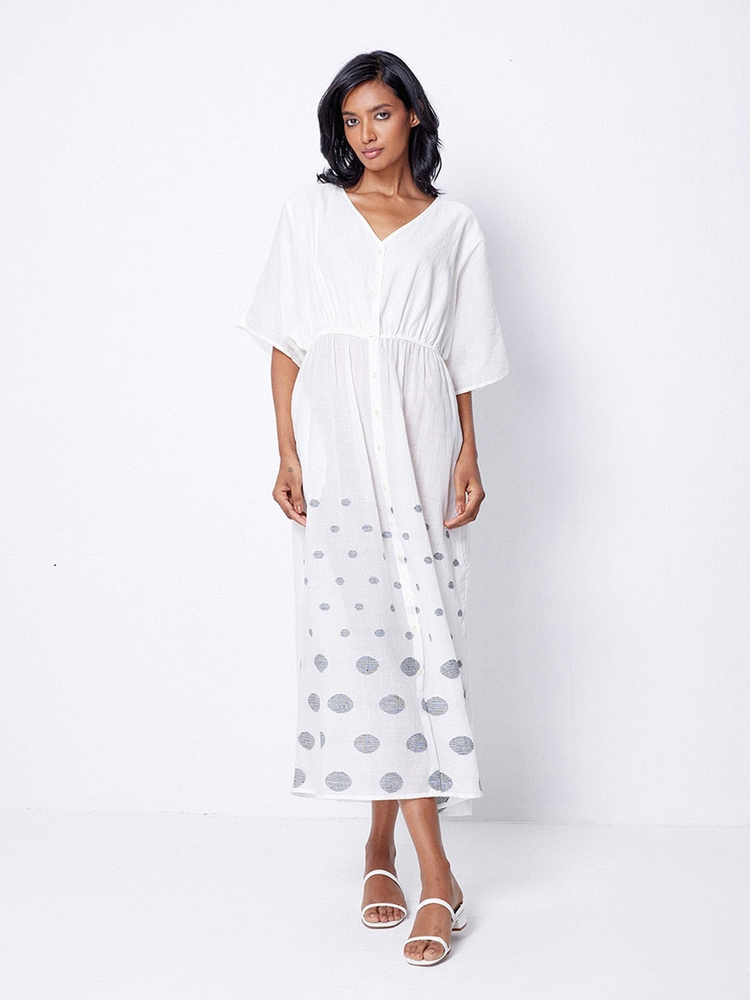 

Ancestry Polka Dot Print Midi Dress, Off white