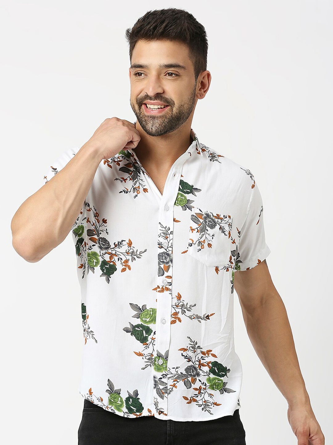 

MOD ECRU Floral Print Short Sleeve Casual Shirt, Green