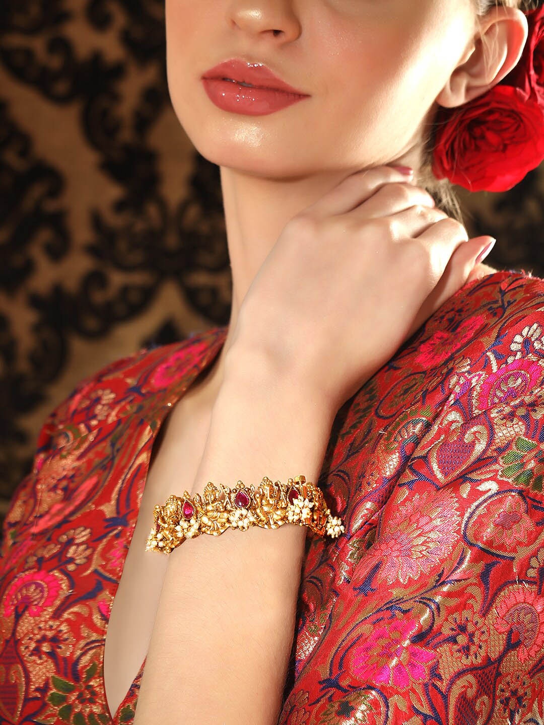 

rubans LUXURY Gold-Plated Stones & Pearls Statement Bangle