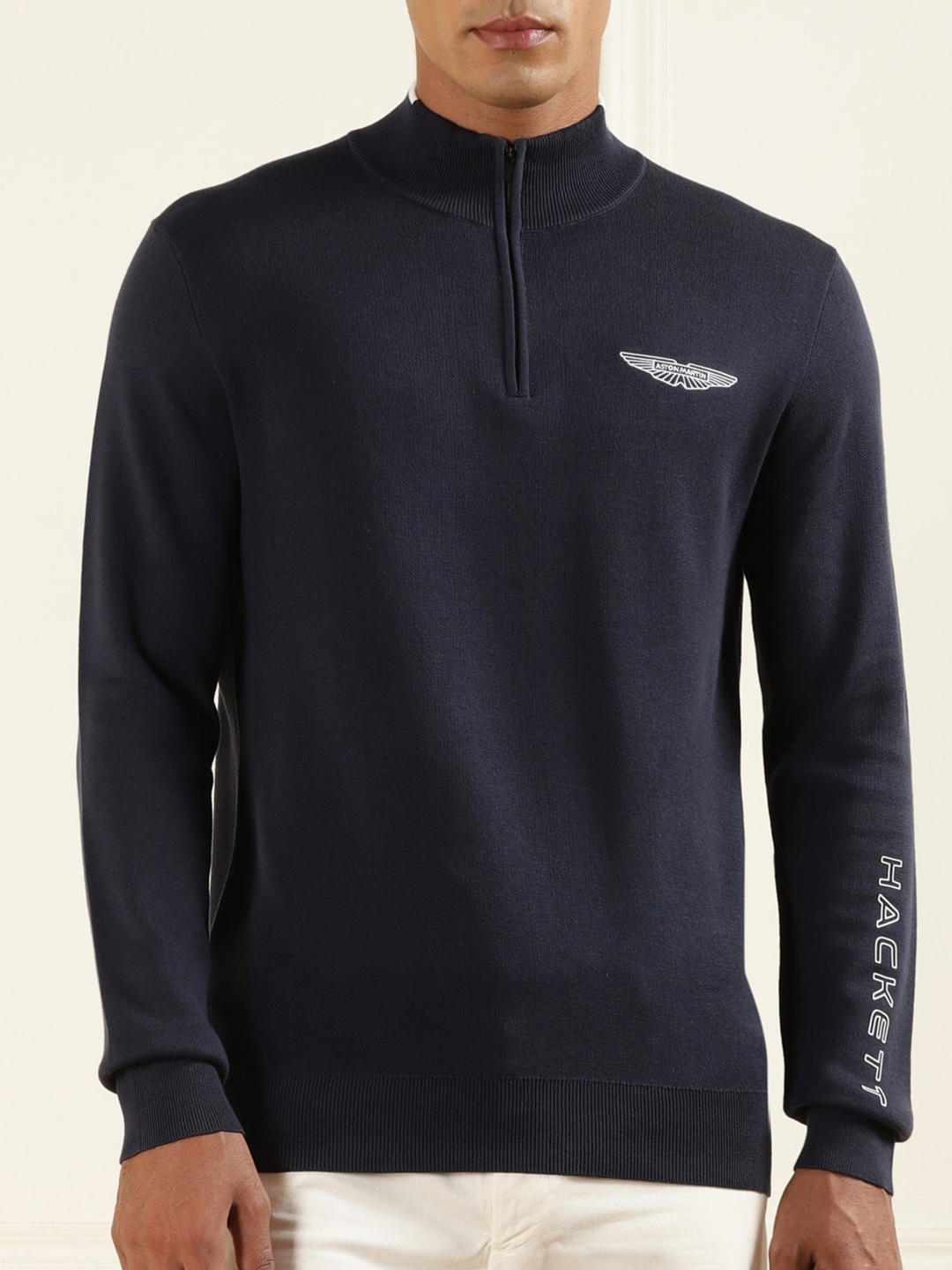 

HACKETT LONDON Mock Collar Half-Zip Cotton Pullover, Navy blue