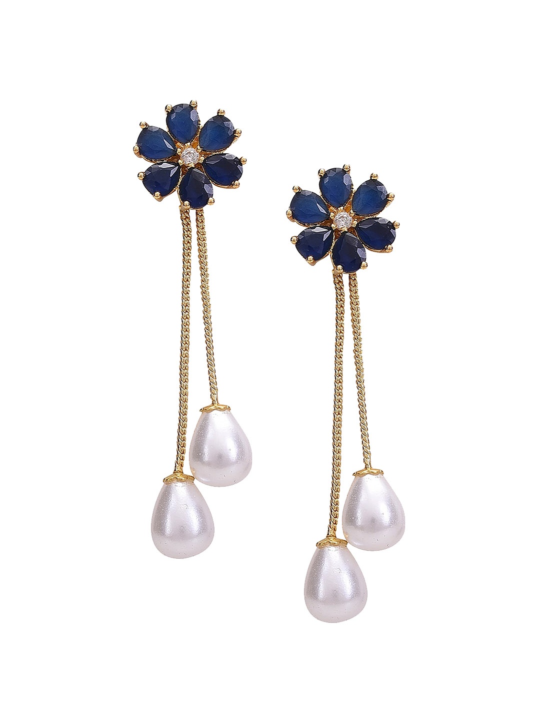 

RATNAVALI JEWELS Gold-Plated Floral Drop Earrings