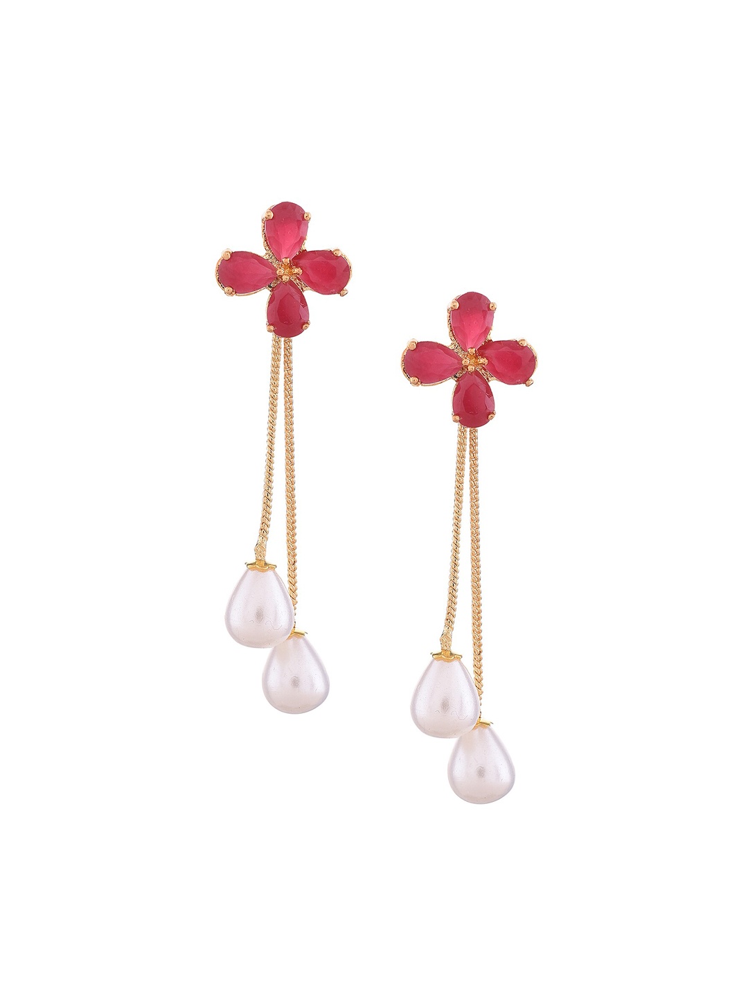 

RATNAVALI JEWELS Gold-Plated Floral Drop Earrings