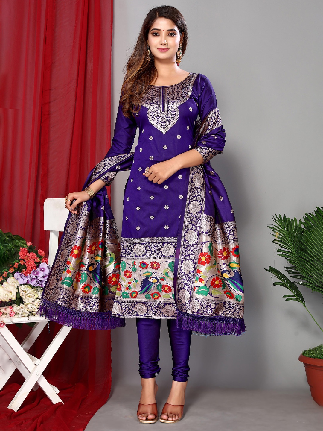 

Ekta Textiles Ethnic Motifs Woven Design Unstitched Dress Material, Blue