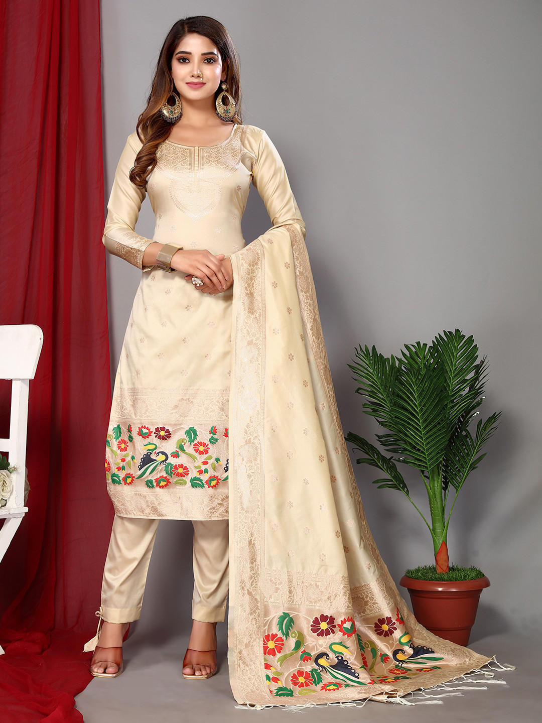 

Ekta Textiles Woven Design Unstitched Dress Material, Cream