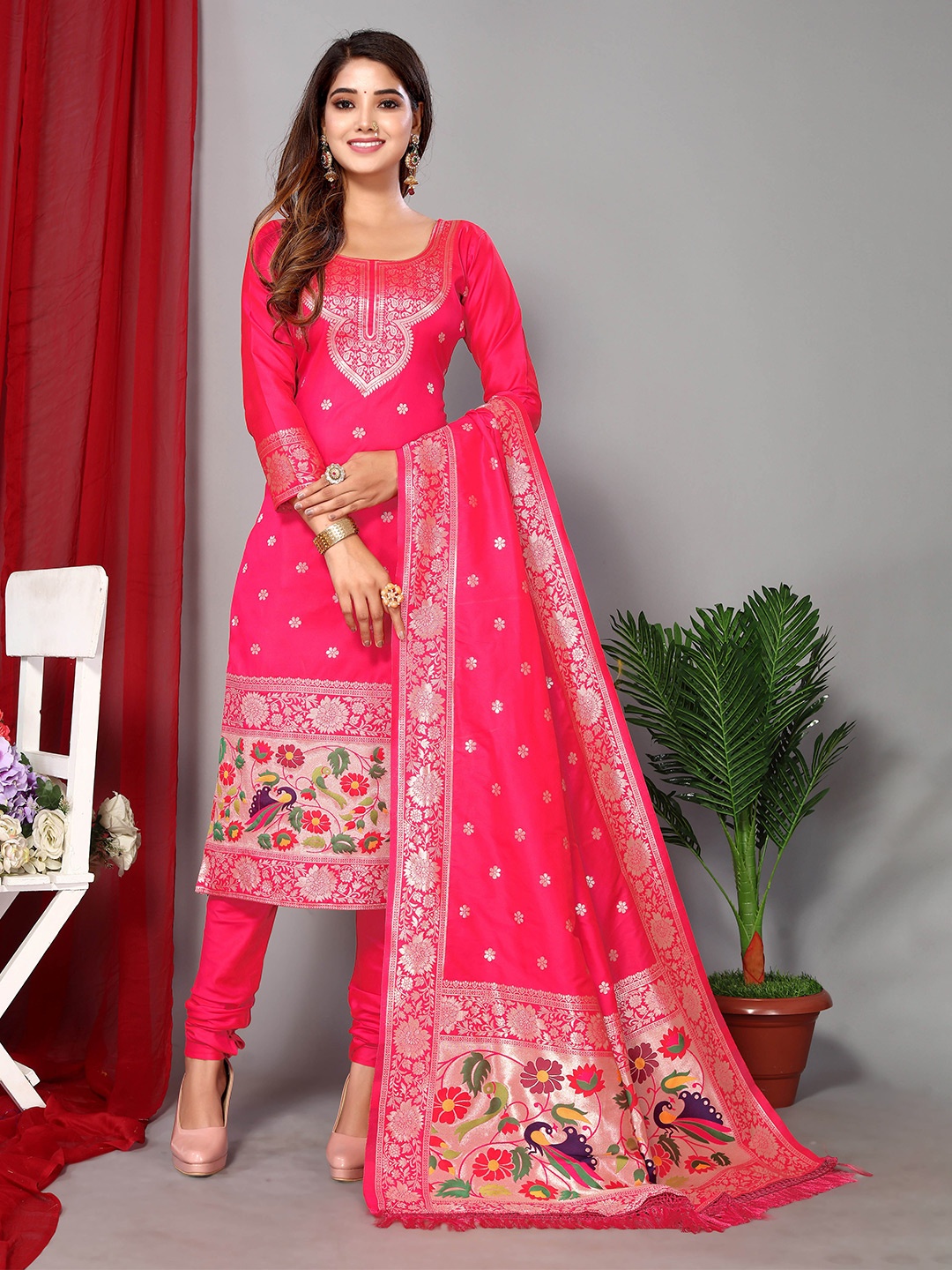 

Ekta Textiles Woven Design Unstitched Dress Material, Pink