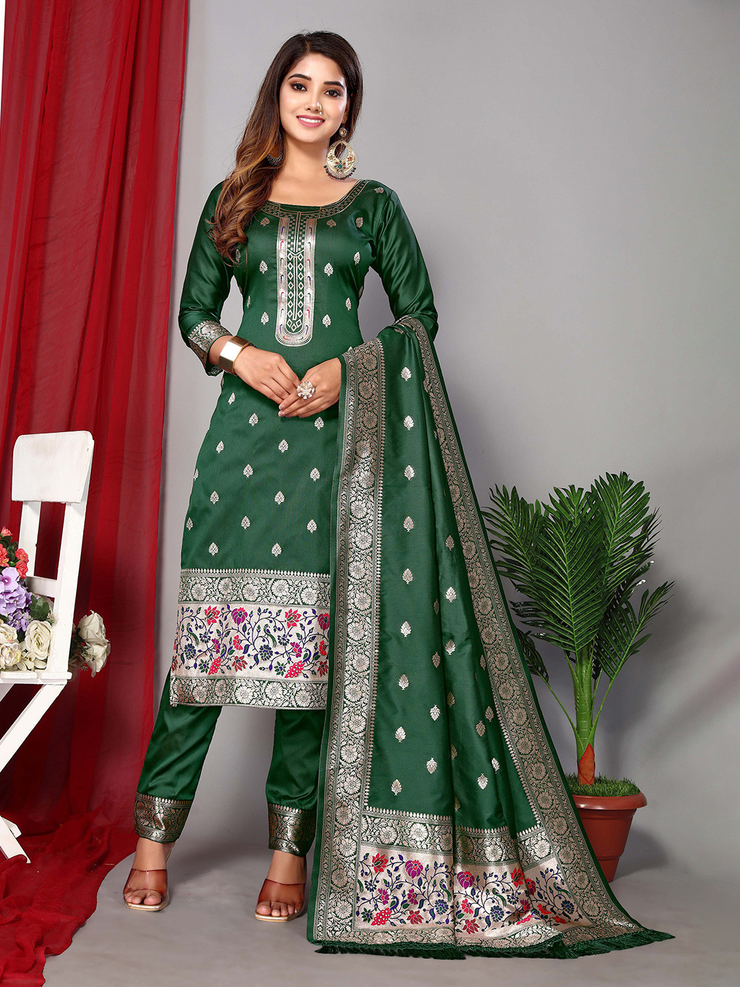 

Ekta Textiles Woven Design Unstitched Dress Material, Green