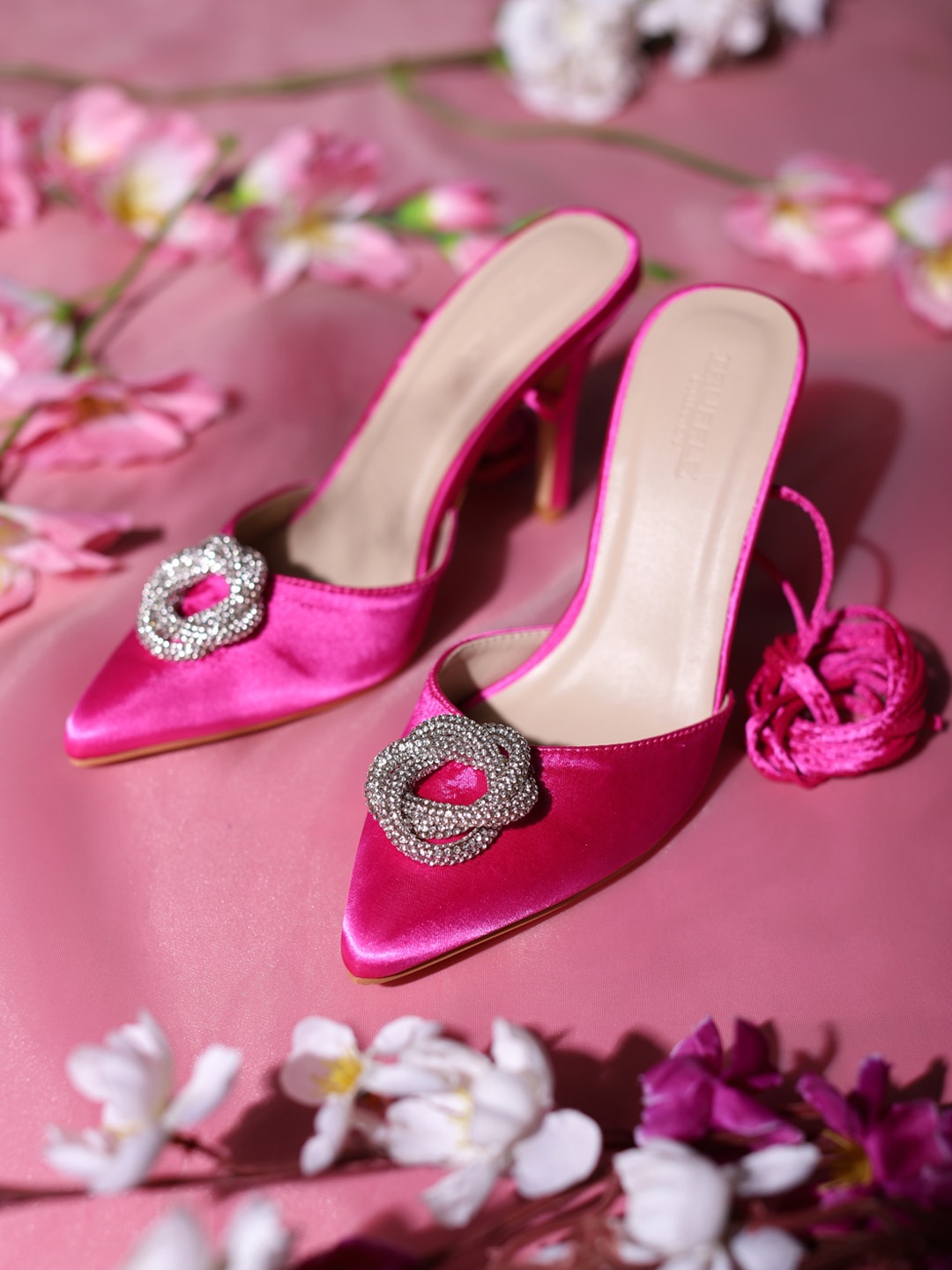 

Truffle Collection Embellished Block Mules, Pink