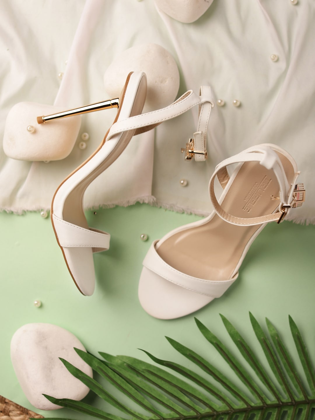 

Truffle Collection Embellished Open Toe Stiletto Heels With Ankle Loop, White