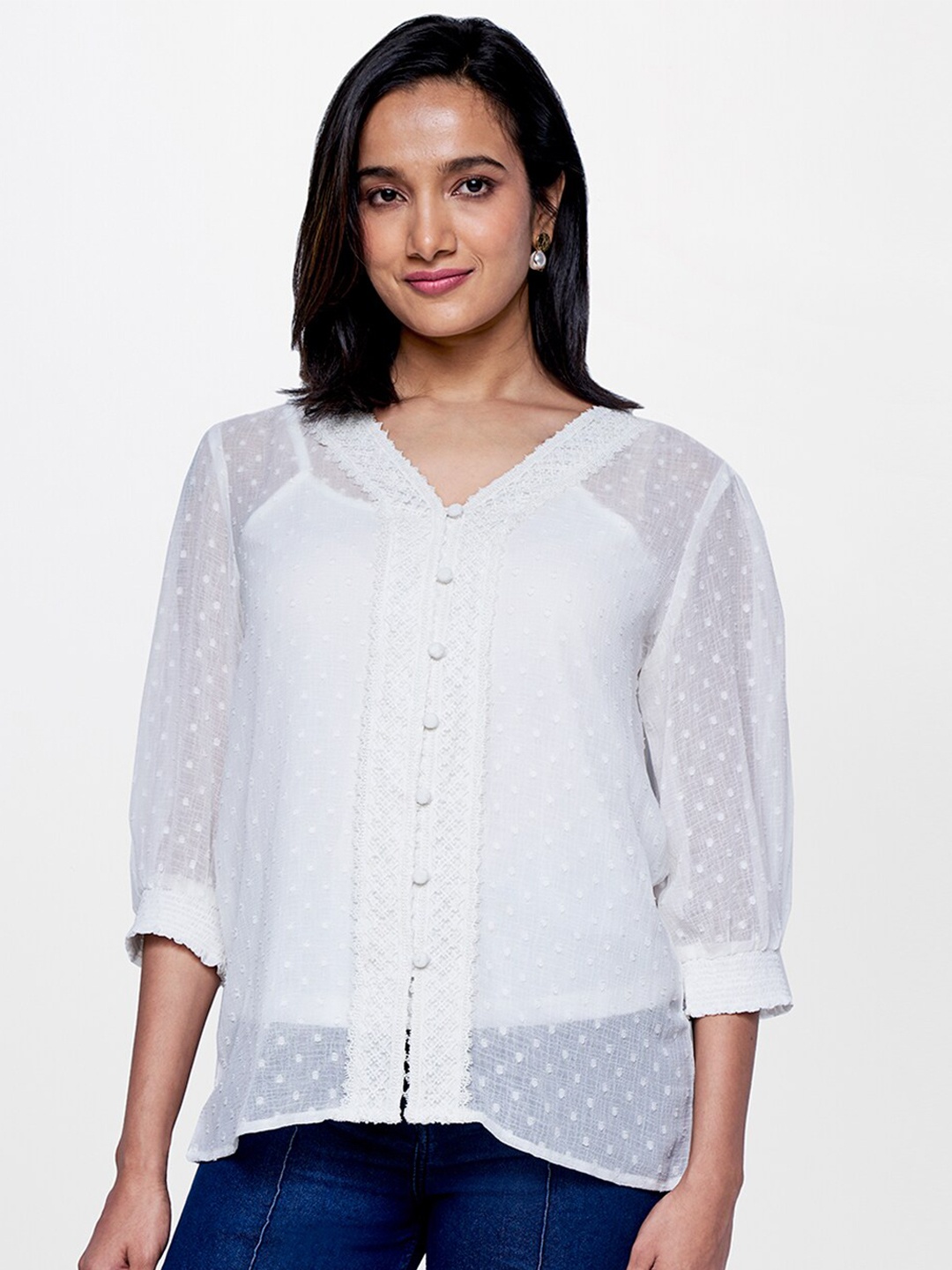 

AND Self Design Regular Top, White