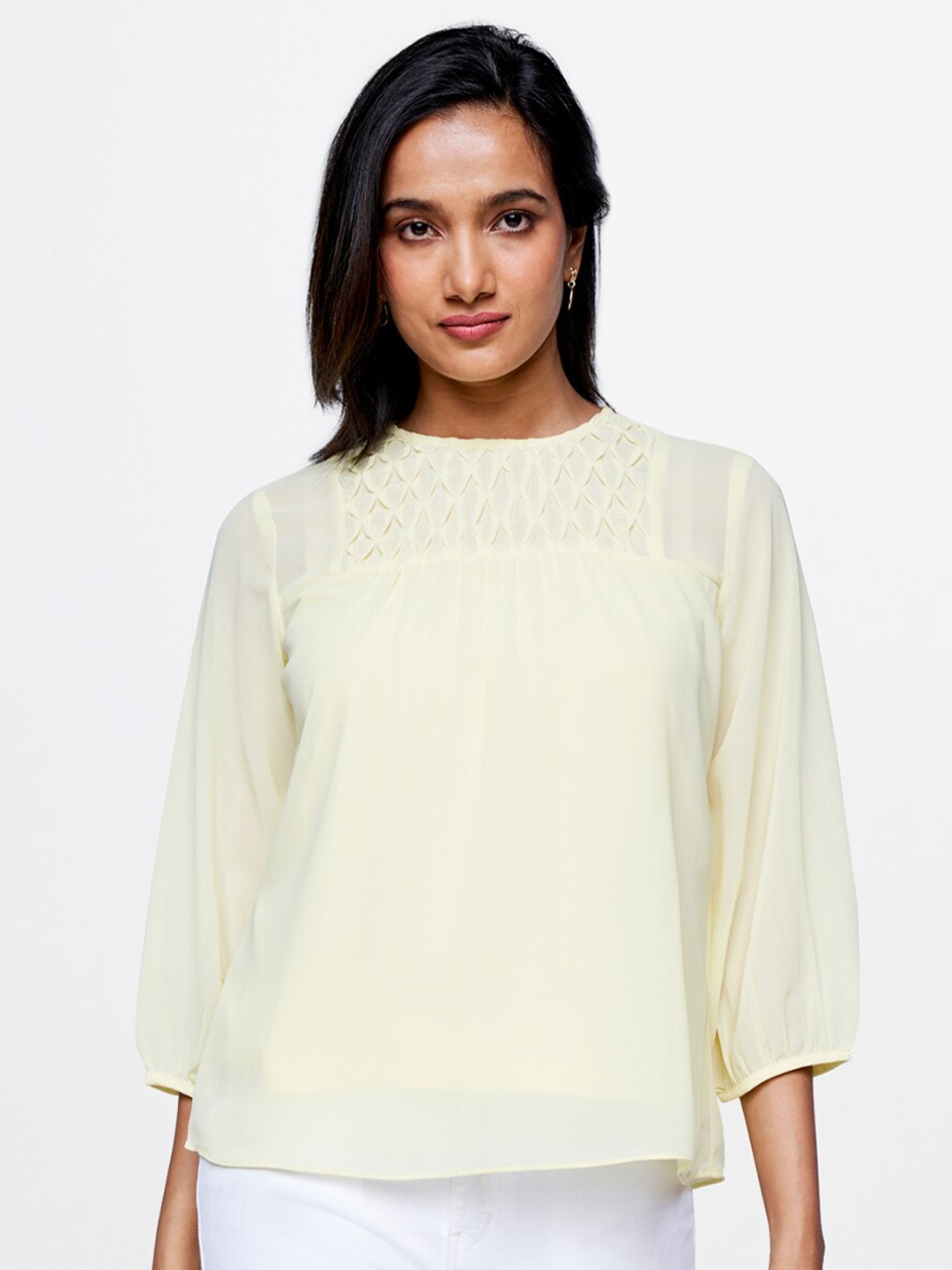 

AND Puff Sleeves Regular Top, Yellow