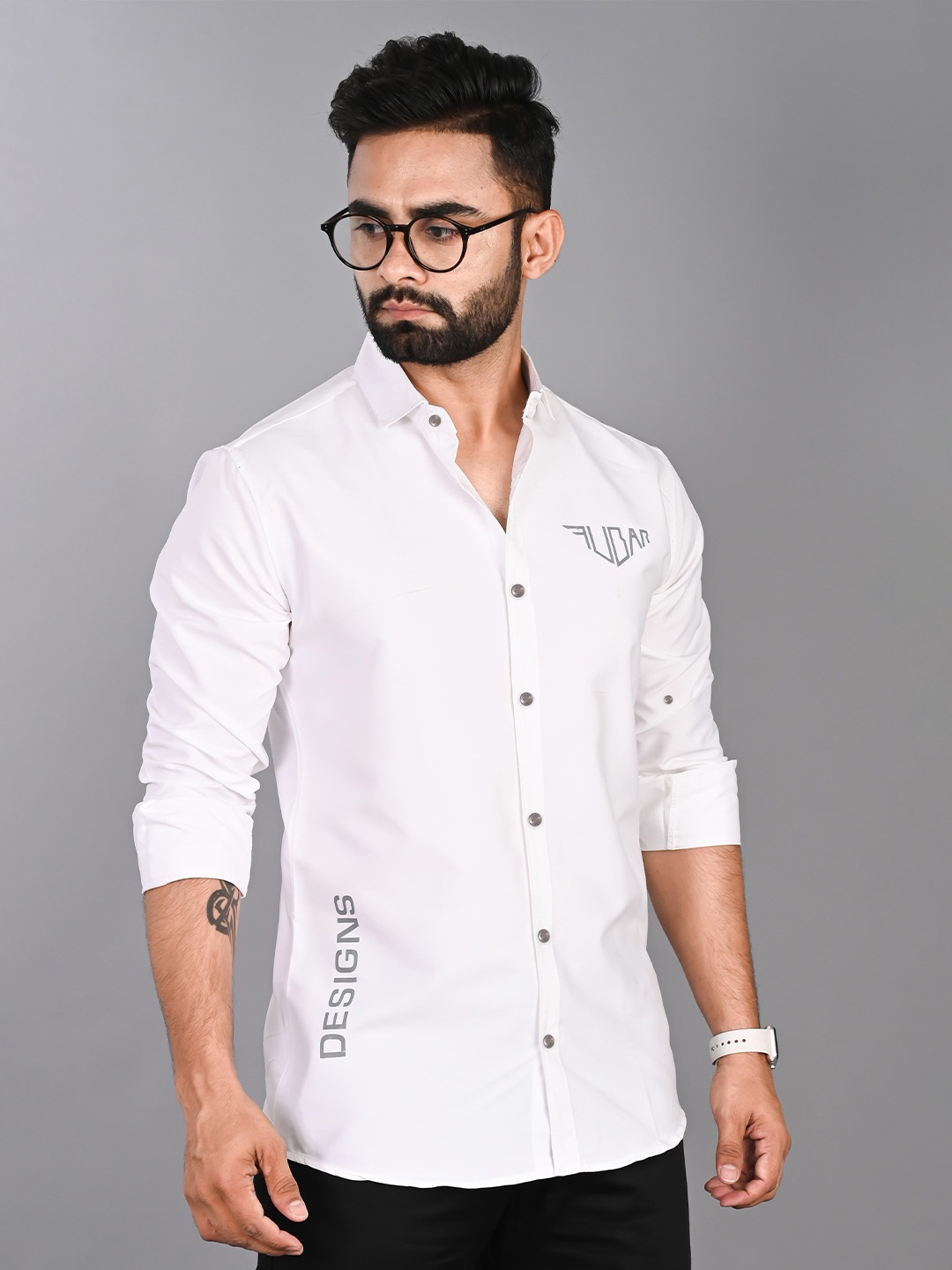 

FUBAR Typography Printed Long Sleeves Slim Fit Casual Shirt, White