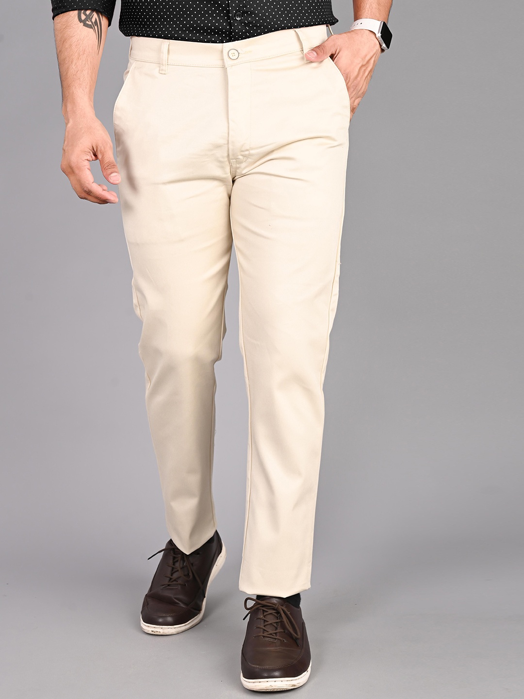 

FUBAR Men Slim Fit Easy Wash Chinos Trousers, Cream