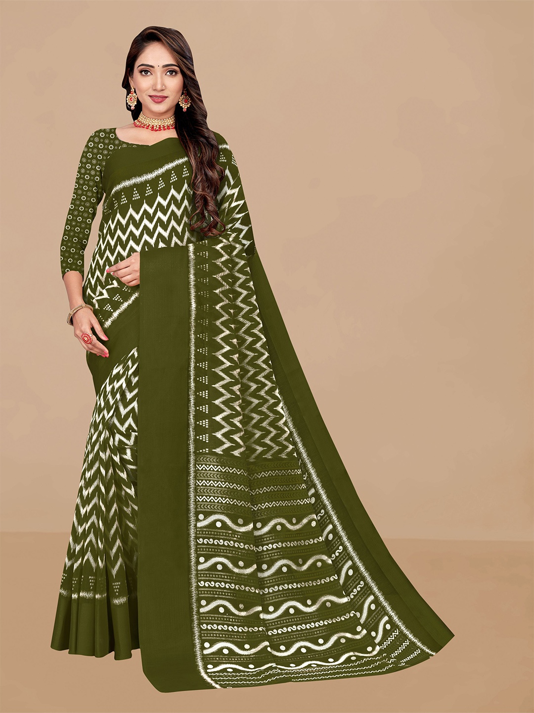 

Dori Geometric Printed Kota Saree, Green