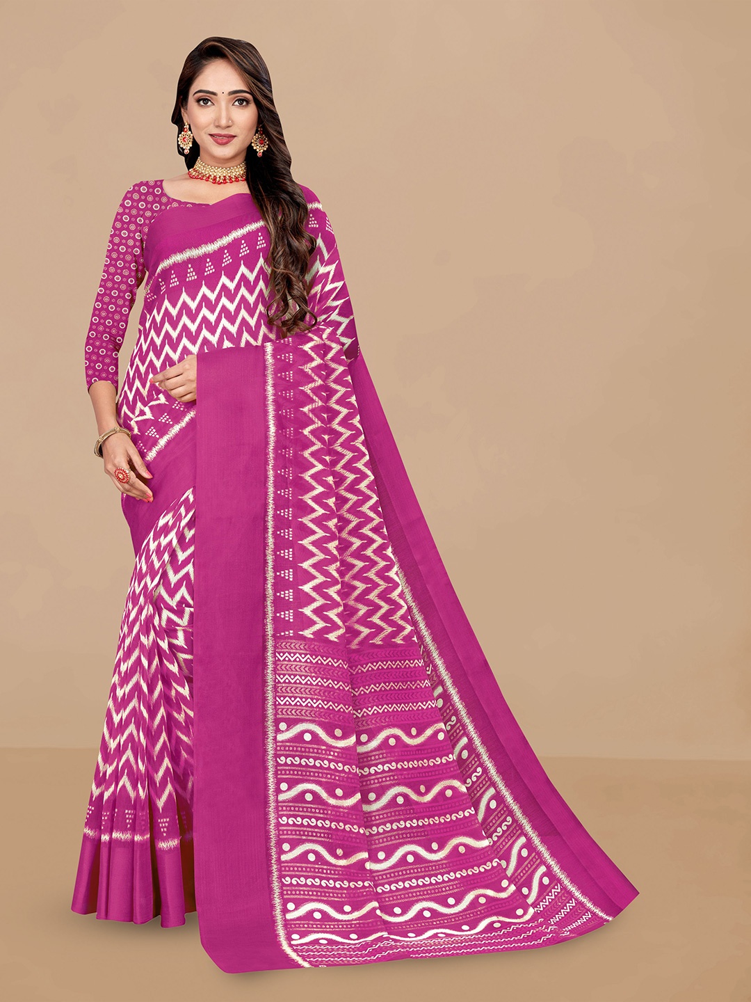 

Dori Geometric Printed Kota Saree, Pink