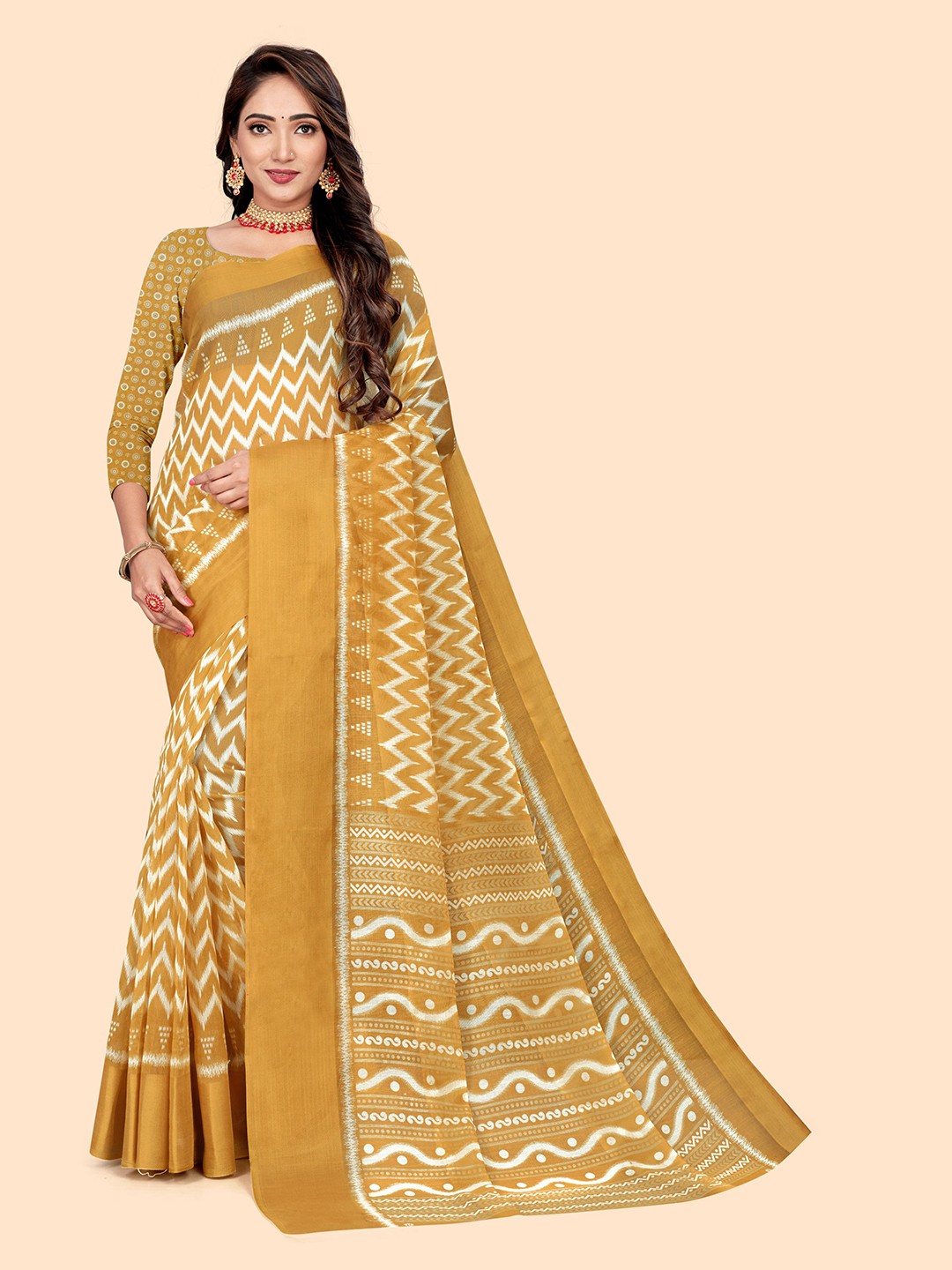 

Dori Geometric Printed Kota Saree, Mustard