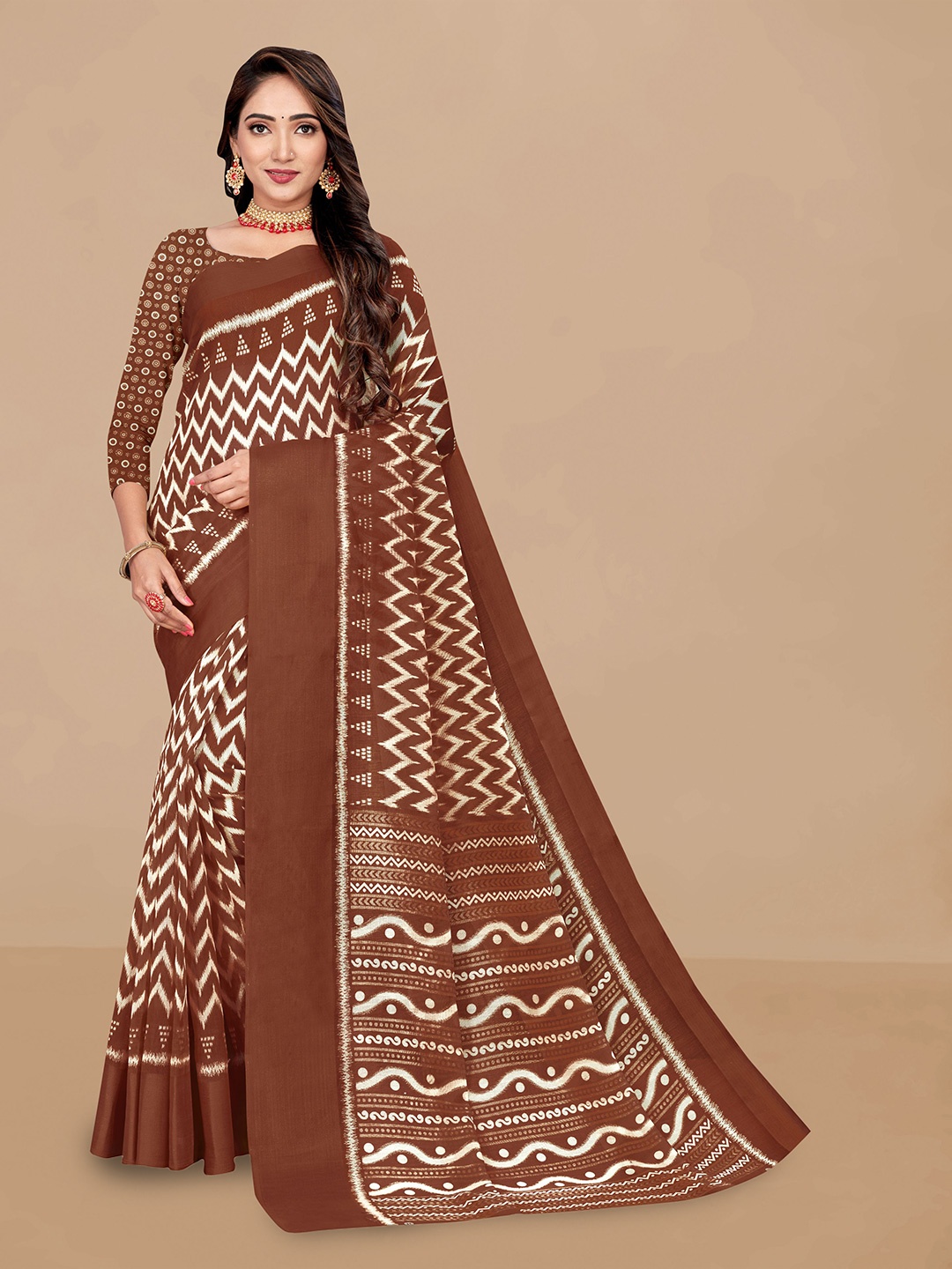 

Dori Geometric Printed Kota Saree, Brown