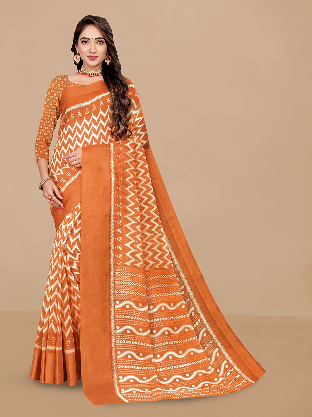 

Dori Geometric Printed Kota Saree, Orange
