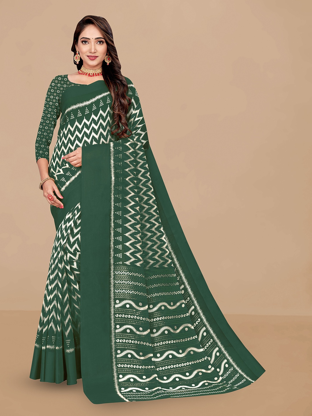

Dori Geometric Printed Kota Saree, Green