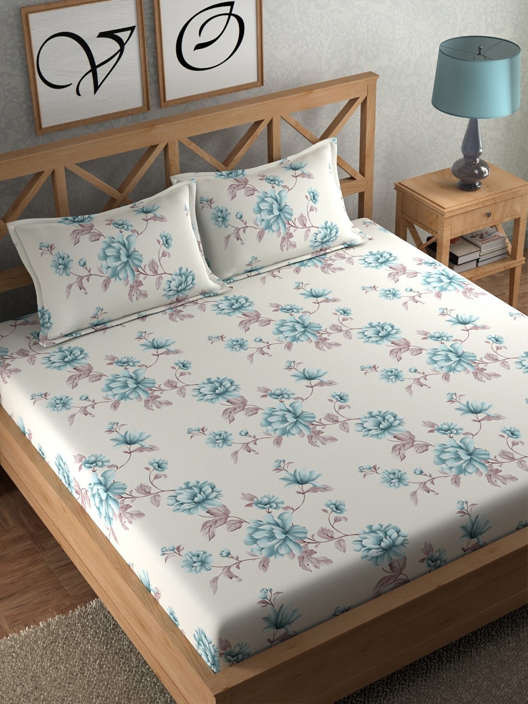

CG HOMES Blue & White Floral Microfiber 180 TC Queen Bedsheet with 2 Pillow Covers