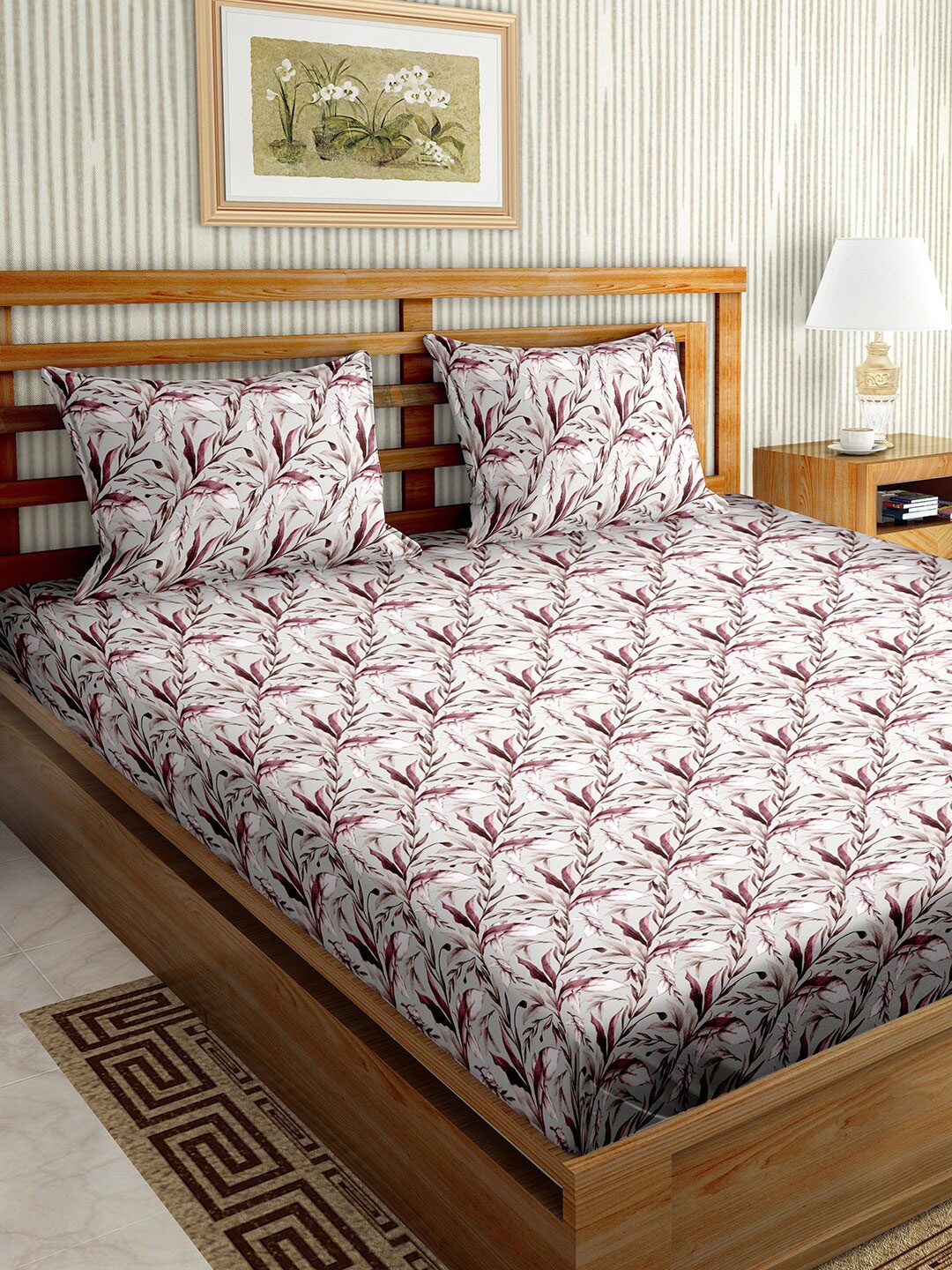 

BELLA CASA Stella Grey & Red Floral Cotton 180 TC King Bedsheet With 2 Pillow Covers