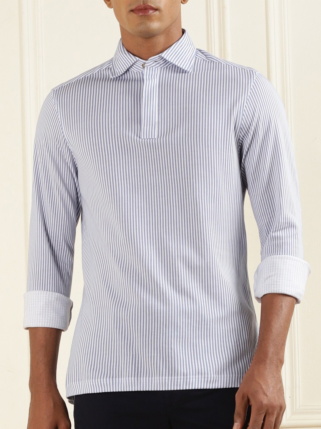 

HACKETT LONDON Opaque Striped Half-Placket Casual Shirt, Blue