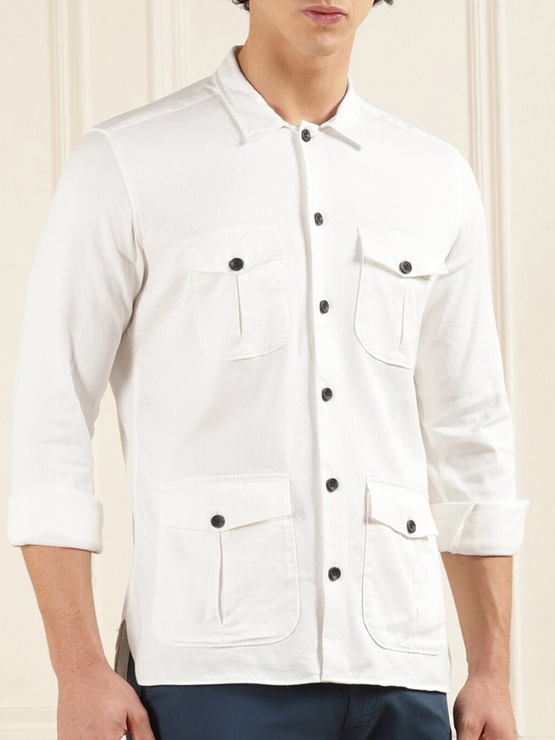 

HACKETT LONDON Multiple-Pockets Opaque Denim Casual Shirt, Cream