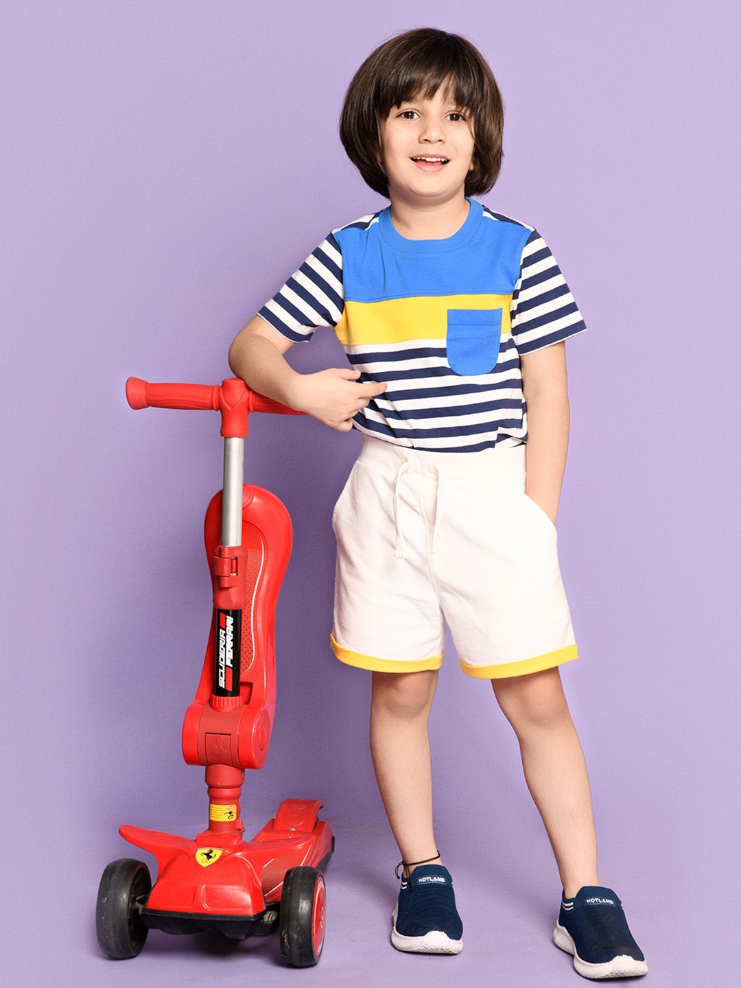 

SPUNKIES Boys Striped Pure Cotton T-shirt With Shorts, Blue