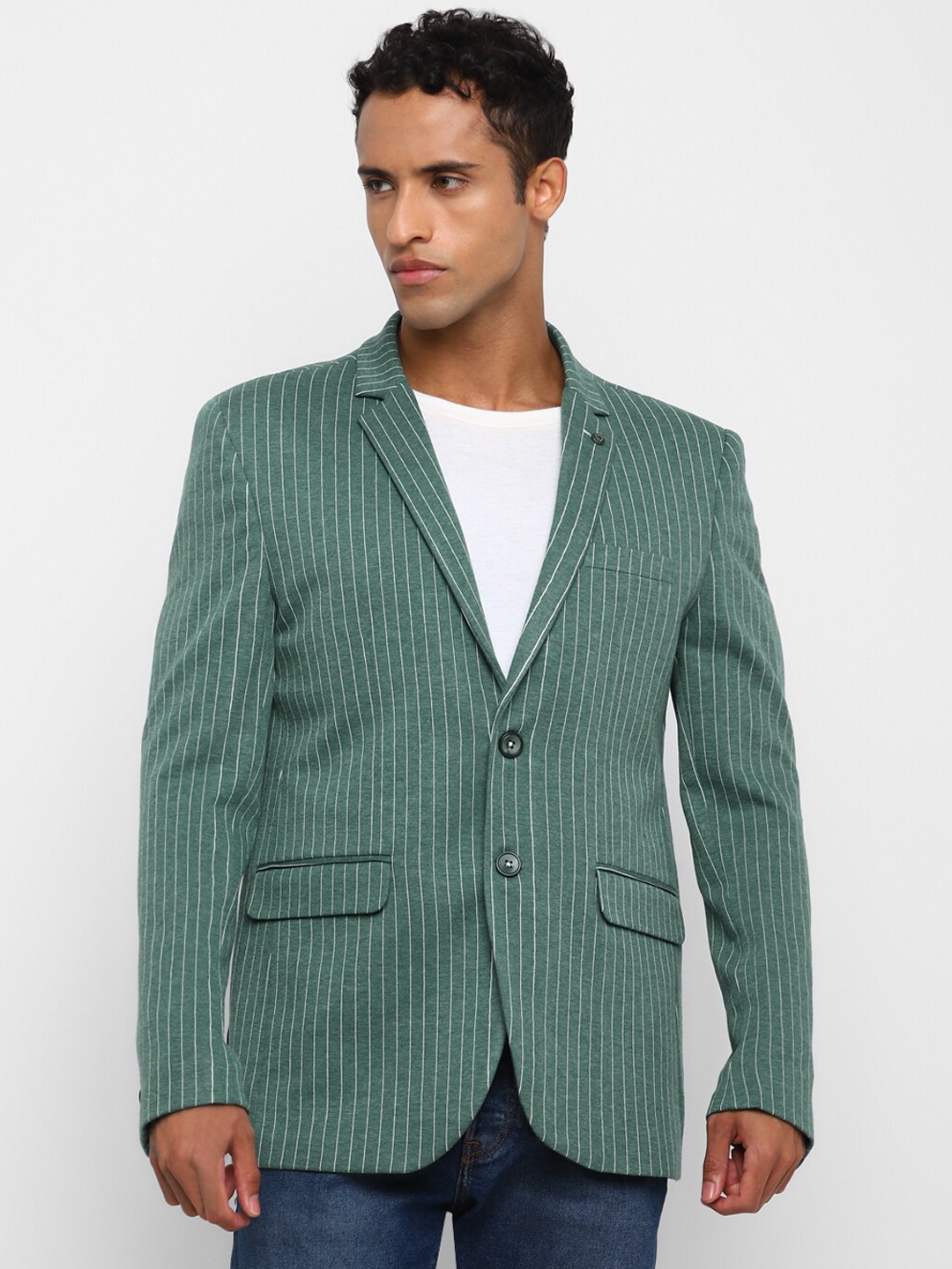 

Spykee Striped Slim Fit Single-Breasted Blazer, Green