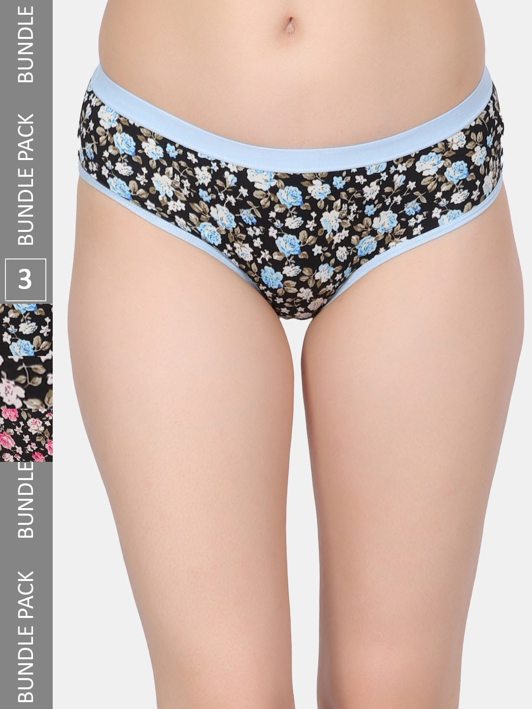 

Amour Secret Pack Of 3 Floral Printed Leak-Proof Hipster Briefs, Blue