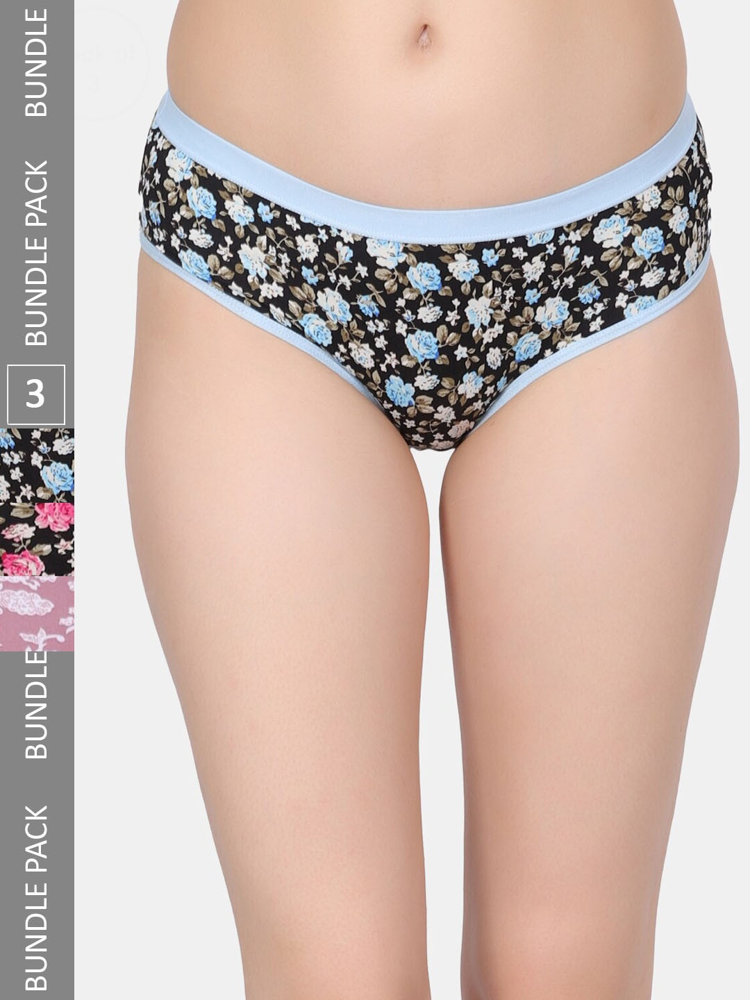 

Amour Secret Pack Of 3 Floral Print Ribbed Bikini Briefs, Blue