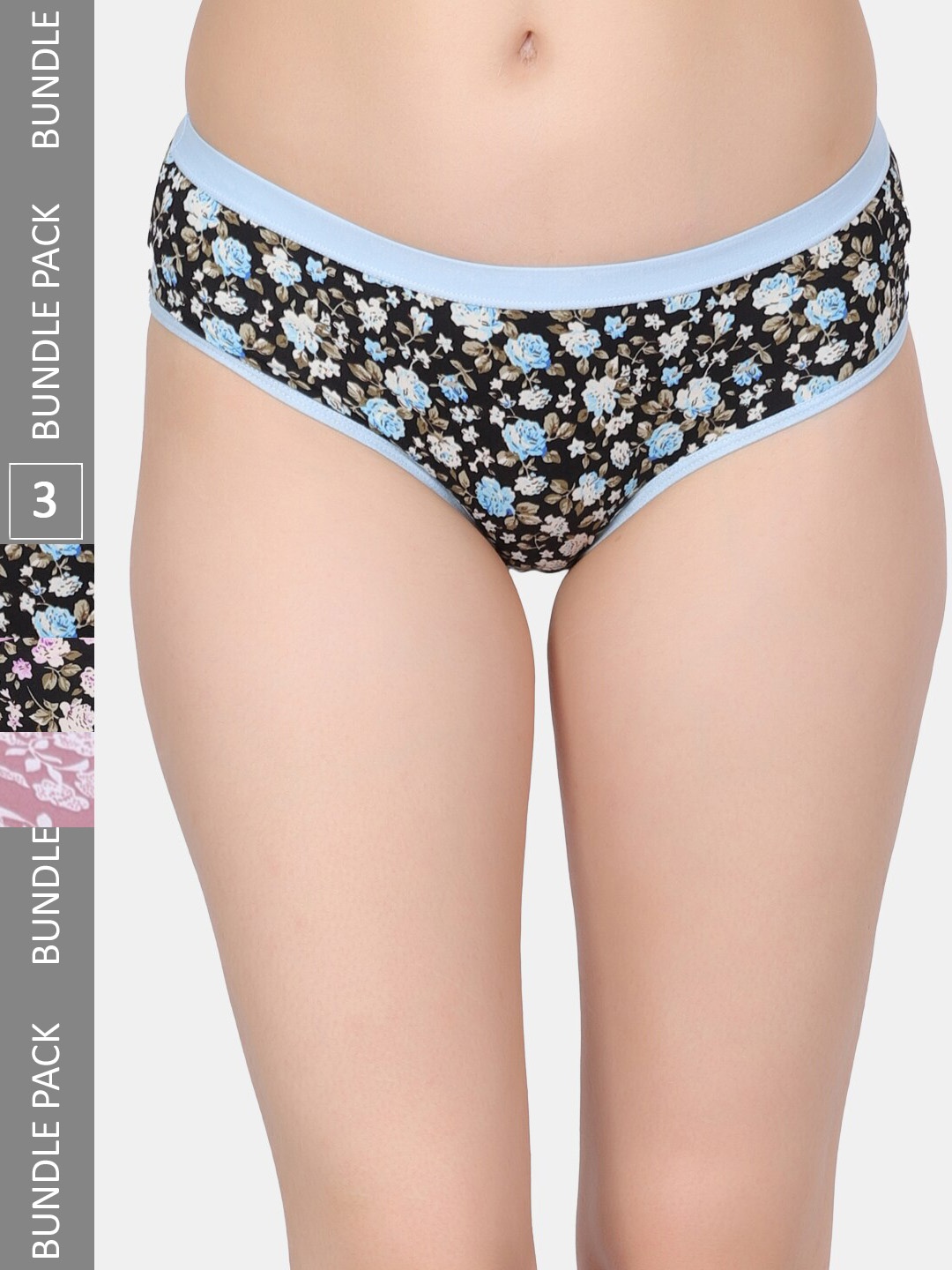 

Amour Secret Pack Of 3 Floral Printed Leak-Proof Hipster Briefs, Blue