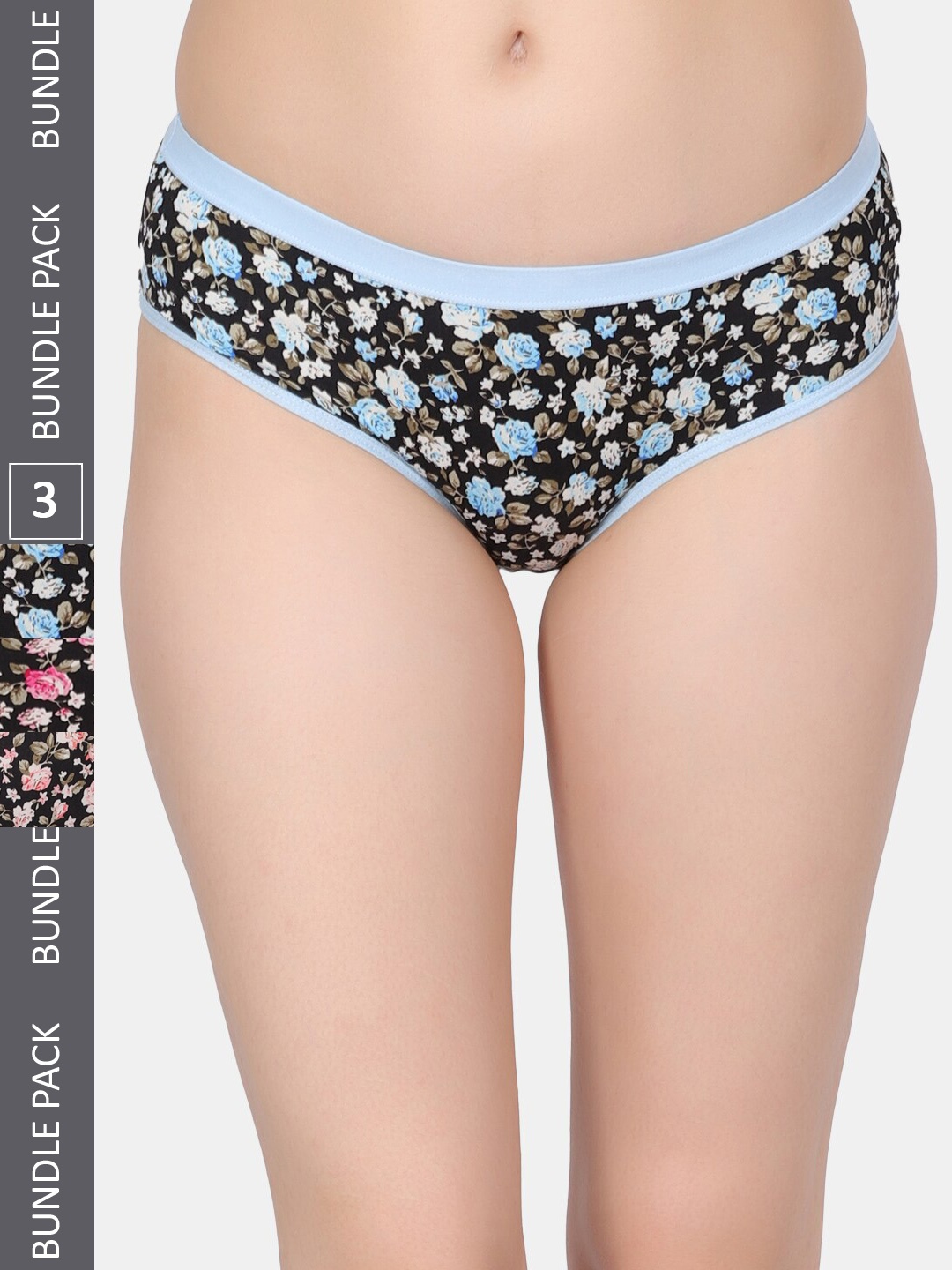 

Amour Secret Pack Of 3 Floral Printed Leak-Proof Hipster Briefs, Blue