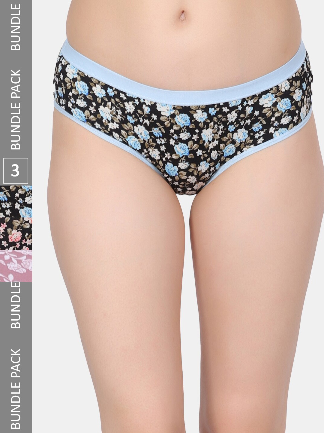 

Amour Secret Pack Of 3 Printed Mid-Rise Hipster Briefs P2012_Lblu_Pch_Rbn, Blue