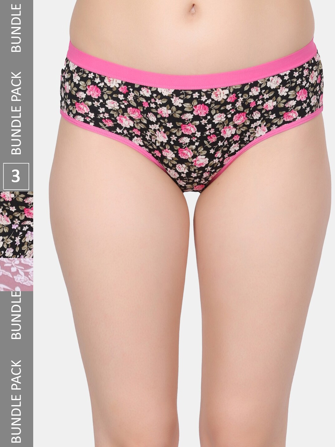

Amour Secret Pack Of 3 Printed Mid-Rise Hipster Briefs P2012_Pnk_Prl_Rbn, Black